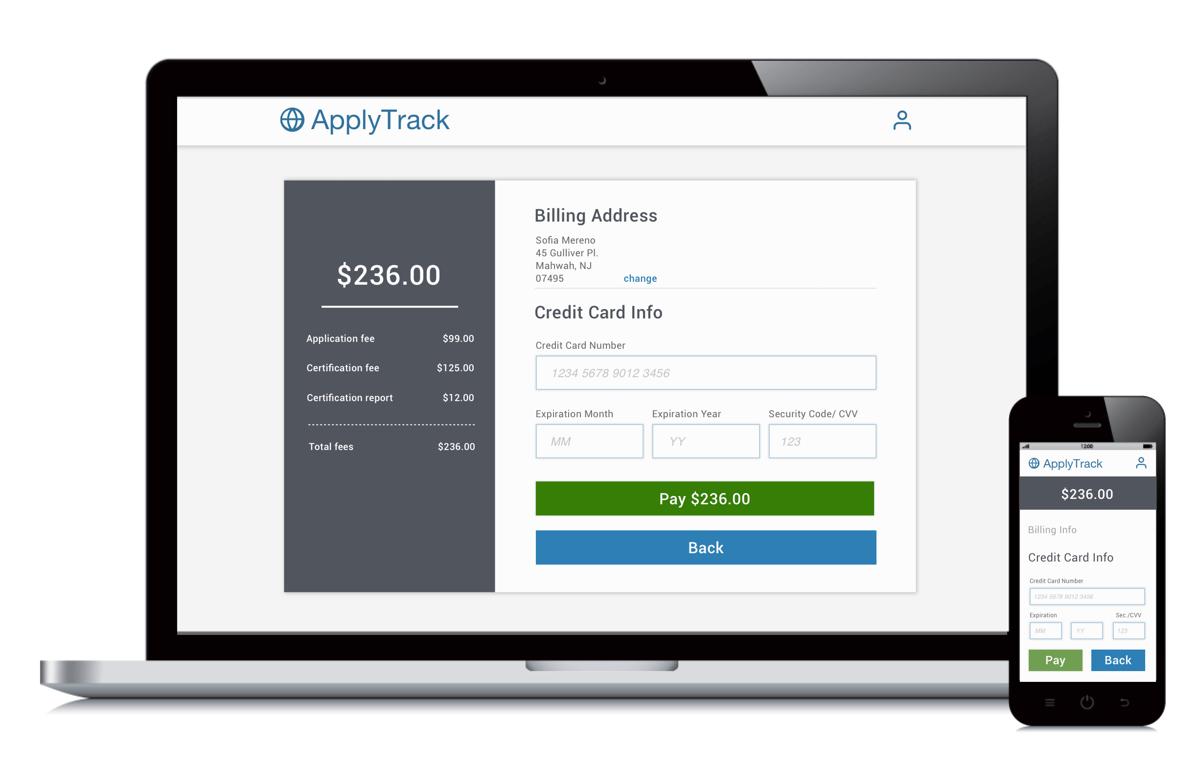 payments desktop and mobile screens